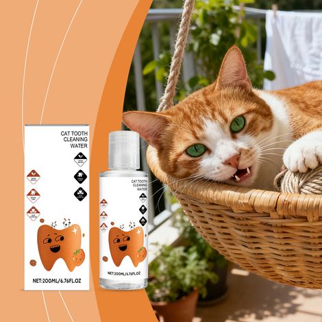 Trinkbare Mundspülung für Katzen zur täglichen Reinigung von Zahnbelag und Mundgeruch, für eine verbesserte Mundhygiene. Praktisches Mundpflegewasser für Katzen – 200 ml -- DE (1/5)