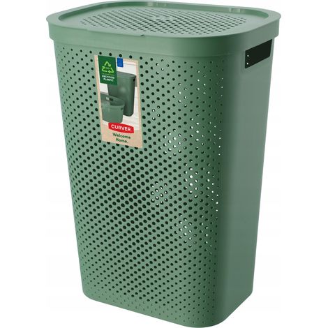 Curver – Panier à linge 60 L en plastique recyclé – Dimensions 43,7 x 35,1 x 60,2 cm – Couvercle hermétique pour éviter les odeurs (1/5)