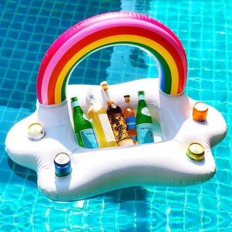 Porte-gobelet gonflable, porte-gobelet gonflable arc-en-ciel nuage porte-gobelet gonflable avec 4 trous de boisson et 1 rainure rectangulaire pour les jouets flottants d'eau en plein air (1/5)