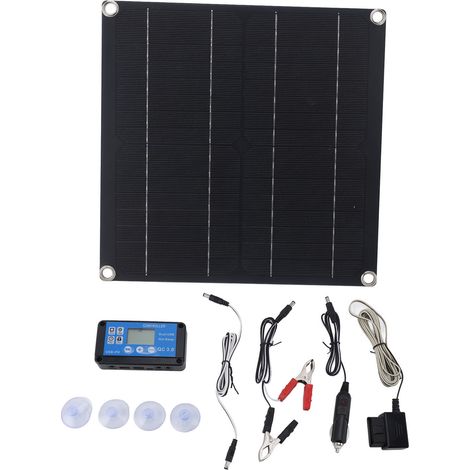 Ortviai Régulateur Solaire Étanche 80 W avec Panneau Noir et Câble OBD pour Voiture (1/5)