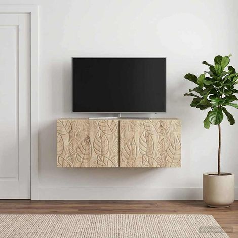 Meuble TV mural 98 x 31 x 30 cm en bois d’ingénierie chêne Sonoma, 2 portes - PANGIVO (1/5)