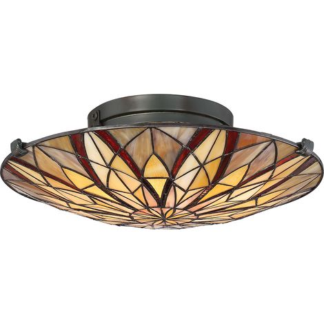 Lampadario Tiffany Victory Vetro Bronzo Valiant 2 Luci E27 (1/5)