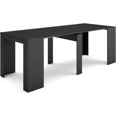 Table console extensible Console meuble 220 Pour 10 personnes Table à Manger Style moderne Noir (1/5)