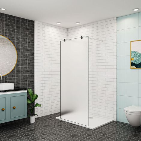 100x200cm begehbare Dusche Walk in Milchglas mit Glasschutzfolie 10mm NANO Glas Duschkabinen +2x 140cm Stabilisator (1/4)