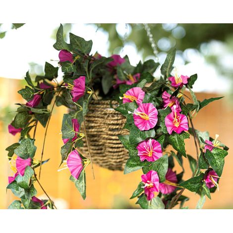 Faux Floral Hanging Basket Indoor Outdoor Purple Pink Flower & Leaf Foliage (1/5)