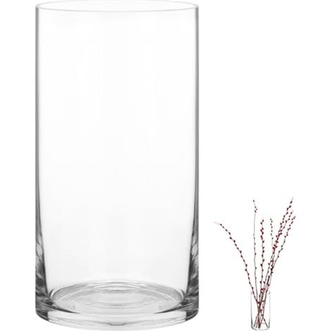 Grand vase cylindrique en verre transparent 20 x 10 cm pour fleurs (1/4)