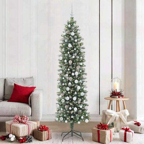 Künstlicher schlanker Weihnachtsbaum Grün und Weiß 210 cm