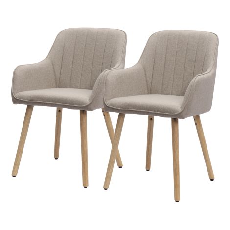 Lot de 2 chaise de salle à manger en tissu avec accoudoirs et pieds en bois, style moderne, kaki (1/5)