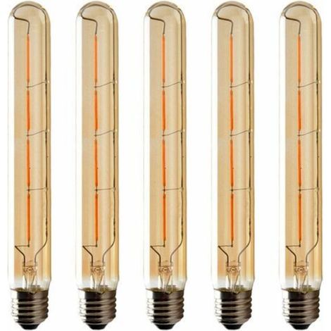 Lot de 5 Ampoules T225 Long Tube, Filament LED Edison, 6W Culot E27 Blanc Chaud, Verre Ambré Pour Décorative Ampoule, AC 220-240V (1/5)