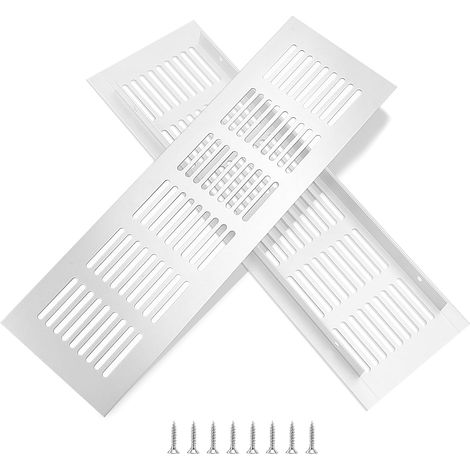 Grille de ventilation en aluminium avec vis, pour la ventilation des armoires et des pièces, 25 x 8 cm, argent, 2 pièces