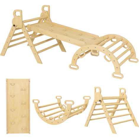 5 en 1 Arche d'escalade triangulaire enfant avec module d'escalade, rampe réversible et bascule (1/5)