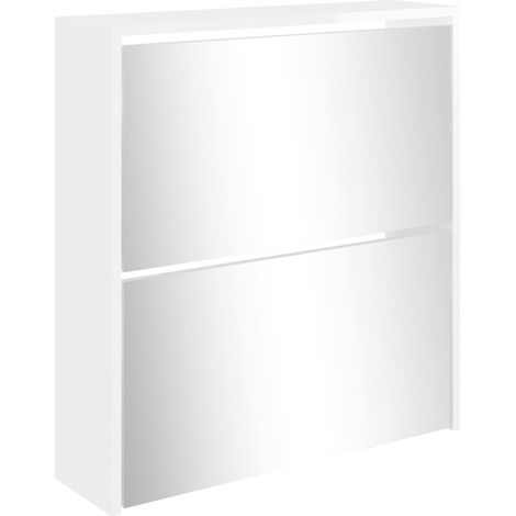 Scarpiera mobile contenitore per scarpe mobile ingresso/corridoio/soggiorno con specchio 2 ripiani finitura lucida 63 x 17 x 67 cm bianco 020021880