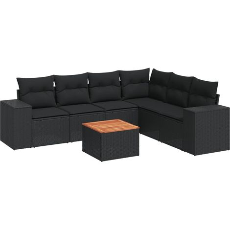 Set Divani da Giardino con Cuscini 7pz Nero Polyrattan vidaXL (1/3)