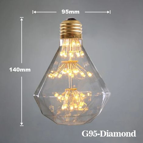 Lampes de croissance pour plantes (G95 DIAMANT, E27 220V) Lampe LED Edison vintage ciel étoilé, forme de cœur, ampoules LED rétro effet feu d'artifice, non dimmables, décoration de Noël pour la maison (1/5)