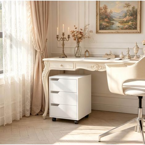Caisson mobile à 3 tiroirs blanc en MDF et métal OKMYHOME (1/5)