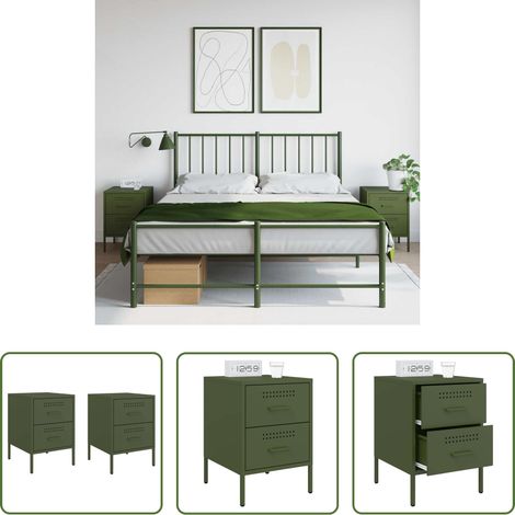 Meuble industriel -  Tables de chevet 2 pcs vert olive 36x39x50,5 cm acier (1/5)