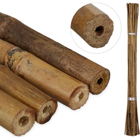 Relaxdays Tuteur pour plante en bambou, Lot de 40, 105 cm, Aide à la croissance des plantes, Déco, Tiges bambou, naturel