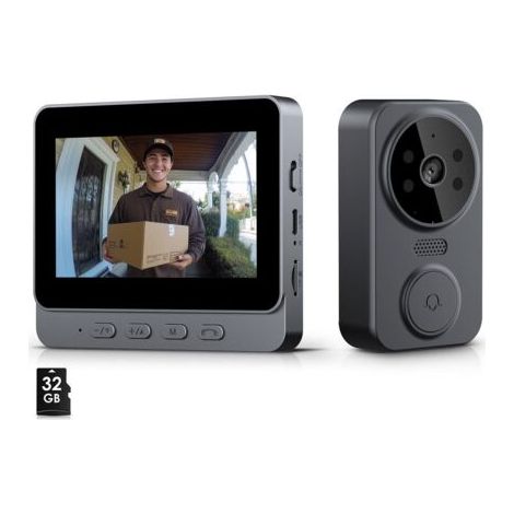 30-W-HD-Funk-Videotürklingel – 4,3-Zoll-Touchscreen – Kamera mit 120°-Nachtsicht und Zwei-Wege-Audio – 64-GB-SD-Speicherkarte im Lieferumfang enthalten – Einfache Installation