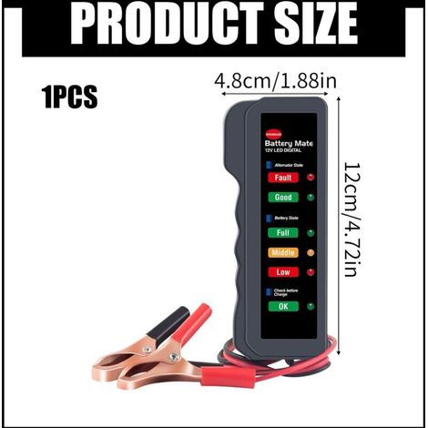 Testeur de batterie de voiture 12 V - Détecteur d'alternateur numérique multifonction - Analyseur de batterie avec 6 voyants LED pour voiture et moto (1/4)