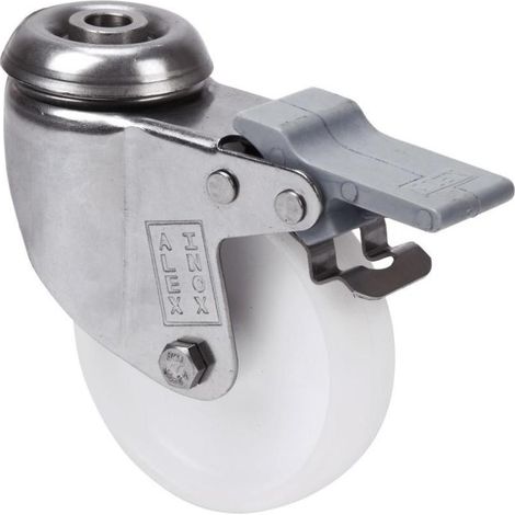 rueda giratora agujero m10 freno inox.20bhifd80-sl plastico blanco eje liso (1/2)