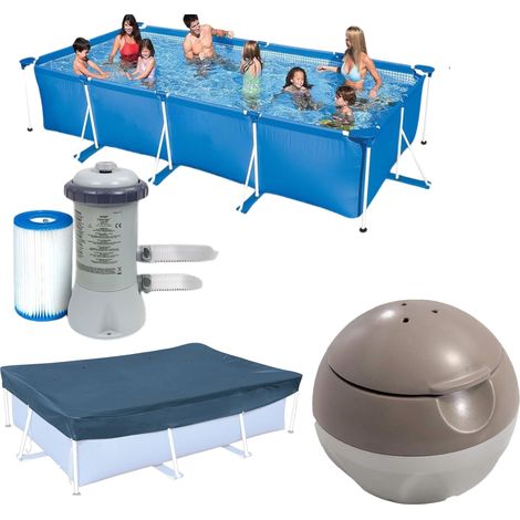 Intex Rectangular Metal Frame Pool 300 X200 X75 CM With Pool Accessories