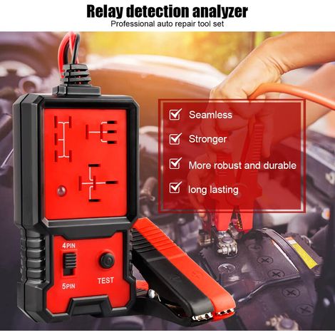 Tester relè auto 1 pezzo, verificatore relè elettronico 12V, tester batteria auto con clip per riparazione auto, strumento diagnostico relè auto (1/4)