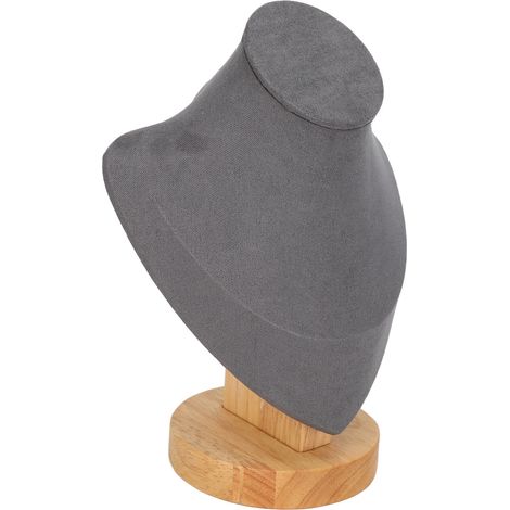 Présentoir à colliers en flanelle et cuir PU gris, idéal pour les magasins. (1/5)