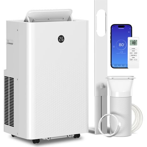 Climatiseur portable 4 en 1 de 12 000 BTU avec Wi-Fi et commande vocale : refroidissement, déshumidification, ventilation et mode nuit.