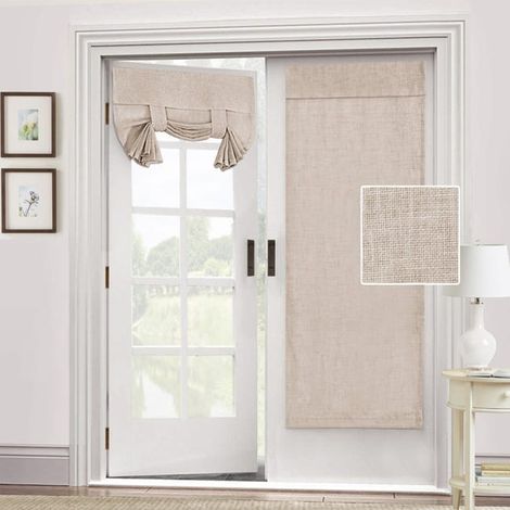 Blickdichte Verdunkelungsvorhänge, zweiteiliges Set mit Raffhaltern aus strukturiertem Leinen, Maße 66 x 102 cm, geeignet für Innenfenster und Fenstertüren. (1/5)