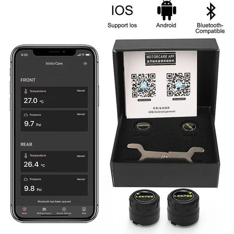 Système de surveillance de la pression des pneus TPMS pour motos, compatible Bluetooth 4.0 et 5.0, avec capteurs externes (Android/iOS). (1/5)