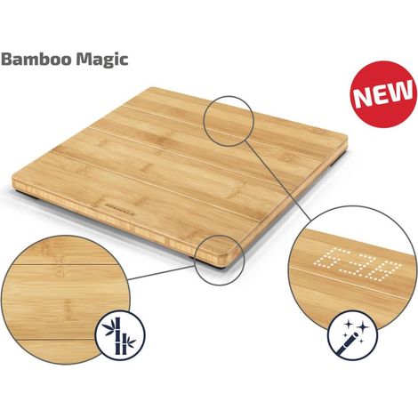 Soehnle Style Sense Bamboo Magic, digitale Holzwaage aus echtem Bambus, Waage mit unsichtbarem Display, top lesbare LED-Anzeige, Körperwaage für ein warmes Fußgefühl, Personenwaage bis zu 180 kg (1/5)