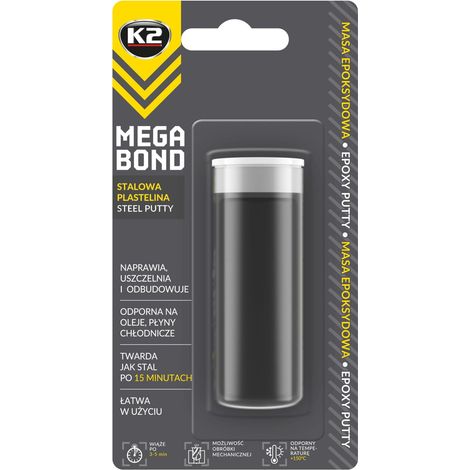 K2 Plastilina Epóxica Mega Bond 40g, ideal para reparaciones y relleno, alta resistencia y durabilidad, fácil aplicación en metales, plásticos y otros materiales.