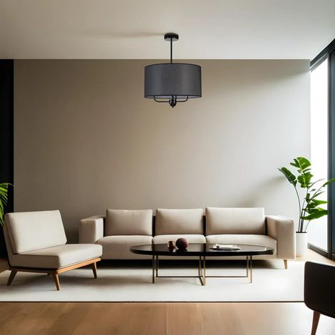 Lustre noir, corps en métal, 45 cm de diamètre, 70 cm de hauteur, culot E27 max. 40 W, IP20, éclairage pour décoration d'intérieur moderne (1/5)