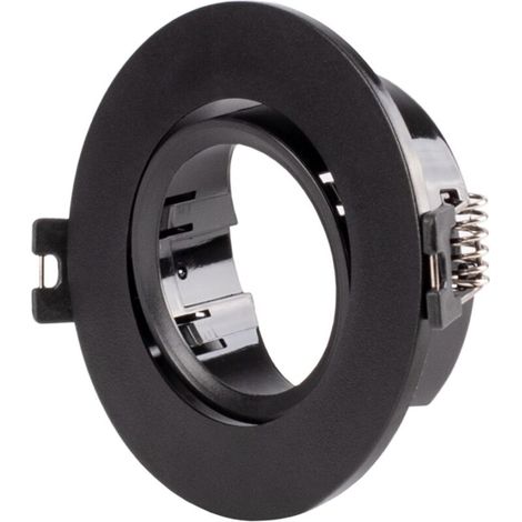 – Collerette ronde orientable à encastrer pour ampoule GU10/MR16 – 90 x 29 mm – Installation rapide avec ressorts – Polycarbonate noir (1/5)