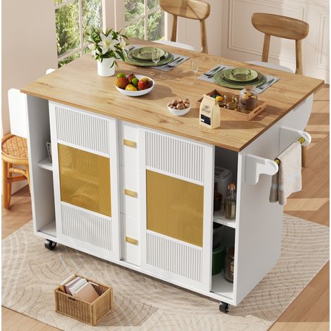 Isola da cucina con ruote, 146,85 x 70 x 90 cm, bianca HAVRYA (1/5)