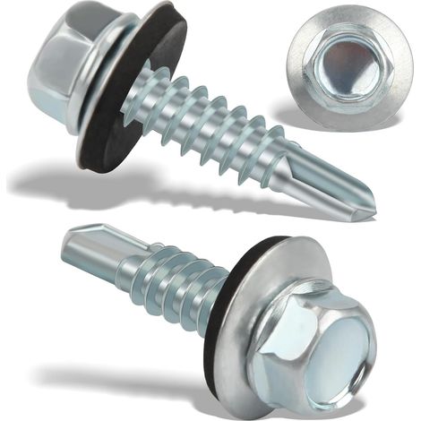 120PCS Vis Autoforeuse Metal 6,3x25 mm Vis Autoperforante Inox Bac Acier Hexagonale Vis Autoperceuse pour Metal Vis Etanche Avec Joint Tole Toiture Autoforante Auto Foreuse pour Plus Fixation(Argenté) (1/5)