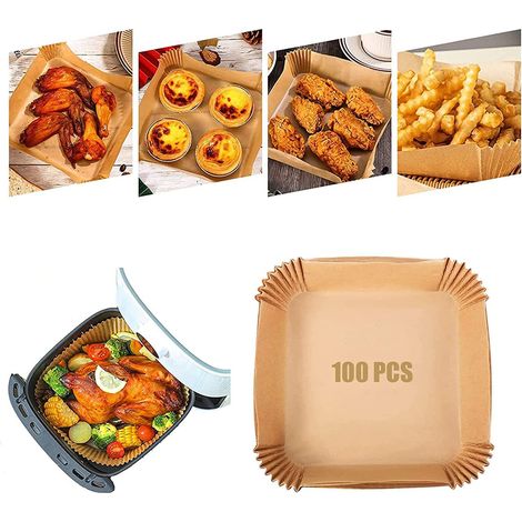 Papier Sulfurisé carré pour Friteuse à Air 16 cm, 100 Pièces Papier de Cuisson Air Fryer Jetable,Feuilles de Papier de Cuisson Étanche Antiadhésive Paper Liner pour 3,5-5,5 l Air Fryer (1/5)