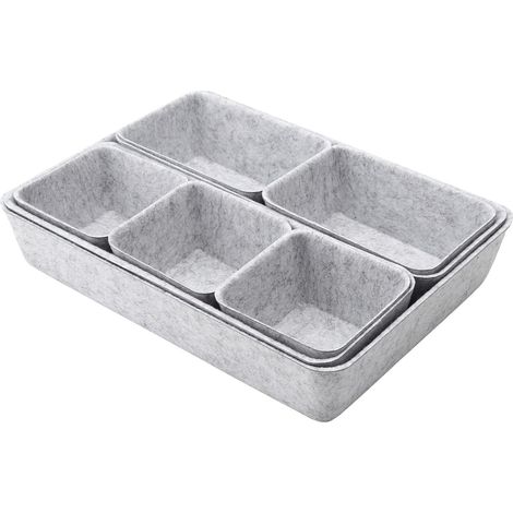 Lot de 8 organiseurs de tiroirs empilables en feutre - 4 tailles - Gris - Pour bureau, commode, armoire et casier (1/5)