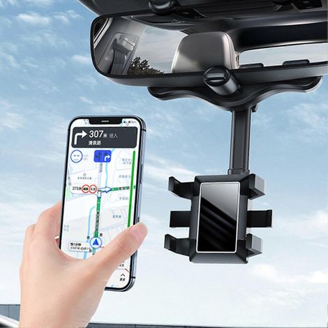 Handyhalterung fürs Auto, Rückspiegel-Handyhalterung, verbesserte 4-Clip-Konstruktion für mehr Stabilität, 360° drehbar und einziehbar (1/5)