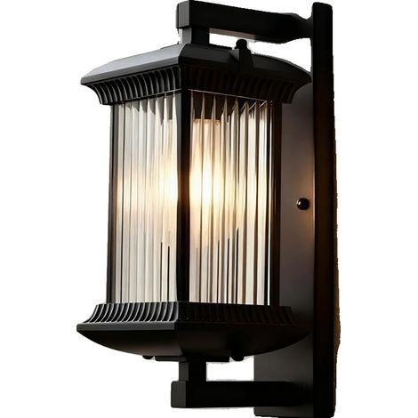 Wandleuchte, wetterfest, dekoratives Design, Schwarz (mit E27-Glühbirne), 6W (1/2)