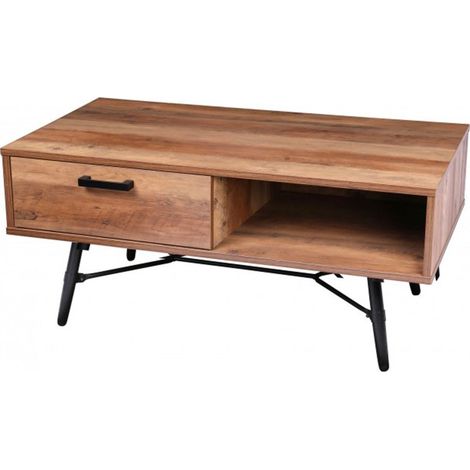 Table Basse Bois et Métal Noir 1 Tiroir Hampton (1/3)