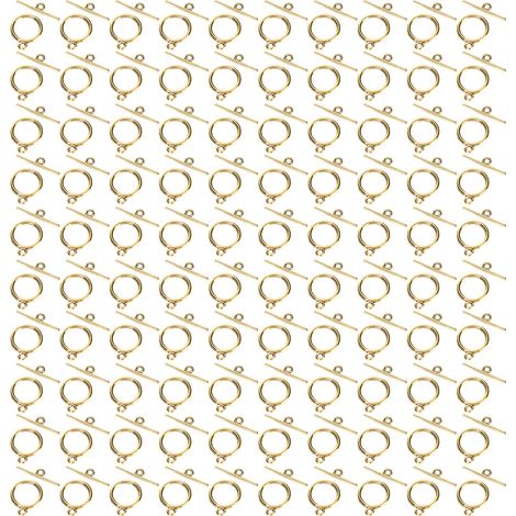 100 Sets Toggle Clasps Alloy 2mm OT Buckle DIY Jewelry Making Supplies for Necklace BraceletGolden (1/5)