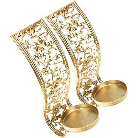 Bougeoirs muraux creux en métal, compatibles avec la décoration intérieure, lot de 2 dorés (1/3)