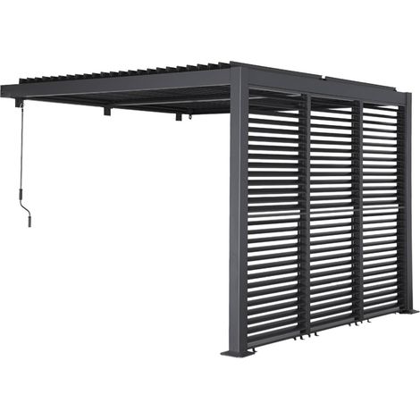 Pergola bioclimatique aluminium adossée 3x3m anthracite + 3 persiennes 100cm lames orientables Palace (1/3)