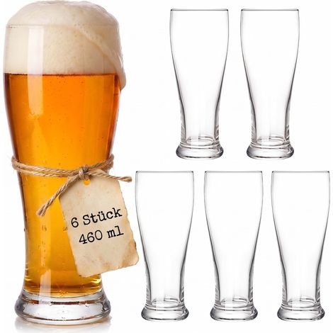 Relaxdays Bierglas, 6er Set, 460 ml, hohe Gläser, Weizen, Pils, spülmaschinenfeste Weizenbiergläser, transparent (1/5)