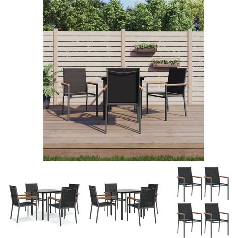 Gartenstühle - vidaXL 5-tlg. Garten-Essgruppe Schwarz Textilene und Stahl - Gartenmöbel Schwarz (1/5)