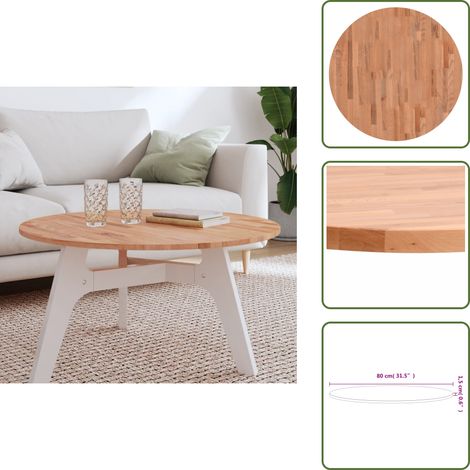 Mesa de madera - vidaXL Tablero redondo de madera maciza de haya Ø80x1,5cm - Superficie de mesa
