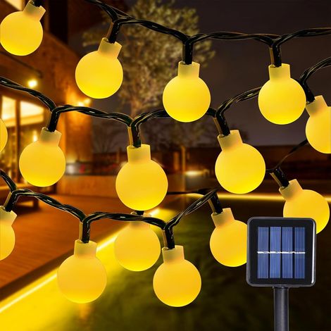 LED Solaire Guirlande Lumineuse, 12M Guirlande Lumineuse Sphérique, 8 Modes Étanche 100 LEDs Boules Guirlandes Lumineuses Intérieure Extérieure pour Fêtes, Mariages, Chambres (Or) (1/5)