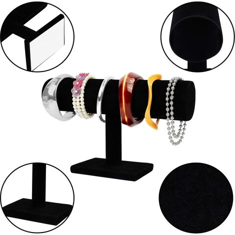 Presentoir Bracelet et Bijoux en Velours Noir en Forme de T (Lot de 2) - Porte Bracelet, Bijoux, Montres et Colliers pour Ranger et Organiser