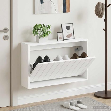 vidaXL Wall-Mounted Shoe Cabinet ZWOLLE 71 x 17 x 43 cm White (1/5)